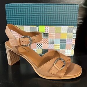 Lucky Brand Womens Luseal Brown Leather Ankle Strap Open Toe Heels Shoes NWT